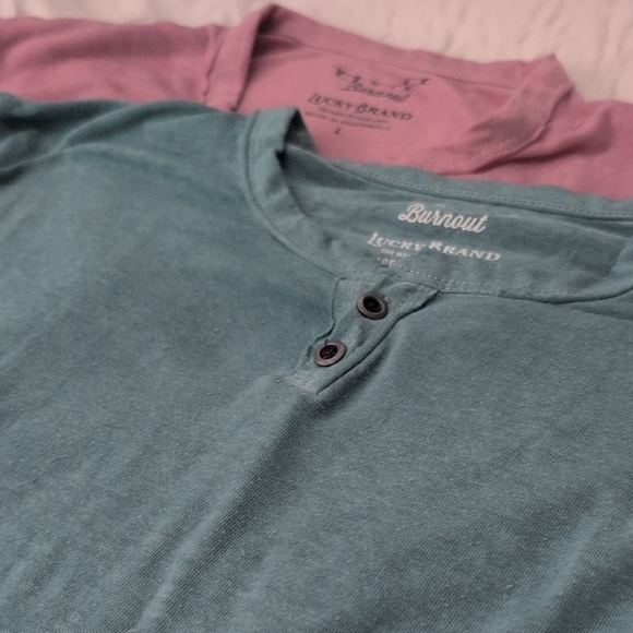 Lucky Brand Venice Burnout Henley T-Shirts Pink and Green Size L x2 - Picture 5 of 5